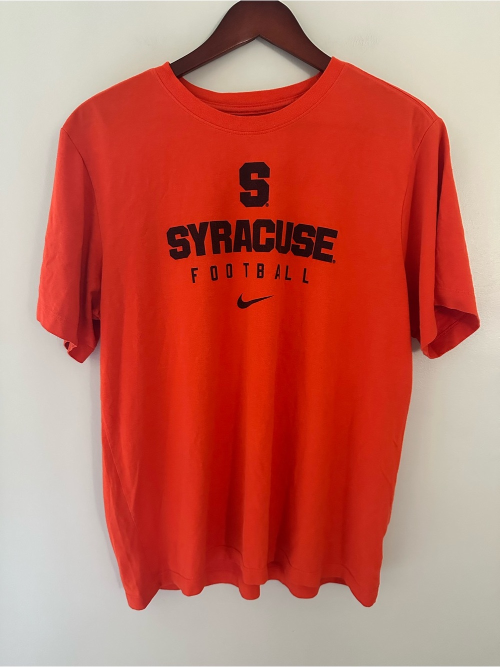 Nike Dri Fit Cotton Orange Syracuse Football Short Sleeve Tee Collegiate Fall
